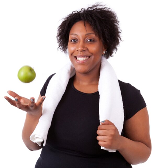 woman with green apple