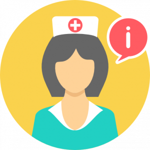 nurse graphic with info thought bubble